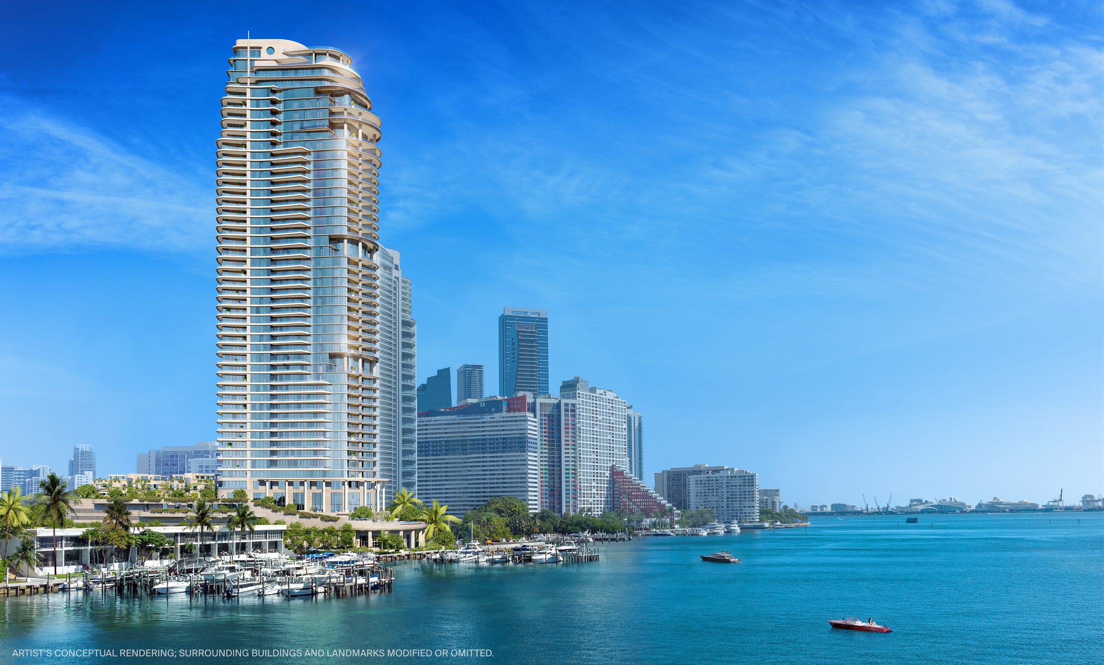 The St. Regis Residences, Miami tower on the South Brickell bayfront, daytime rendering