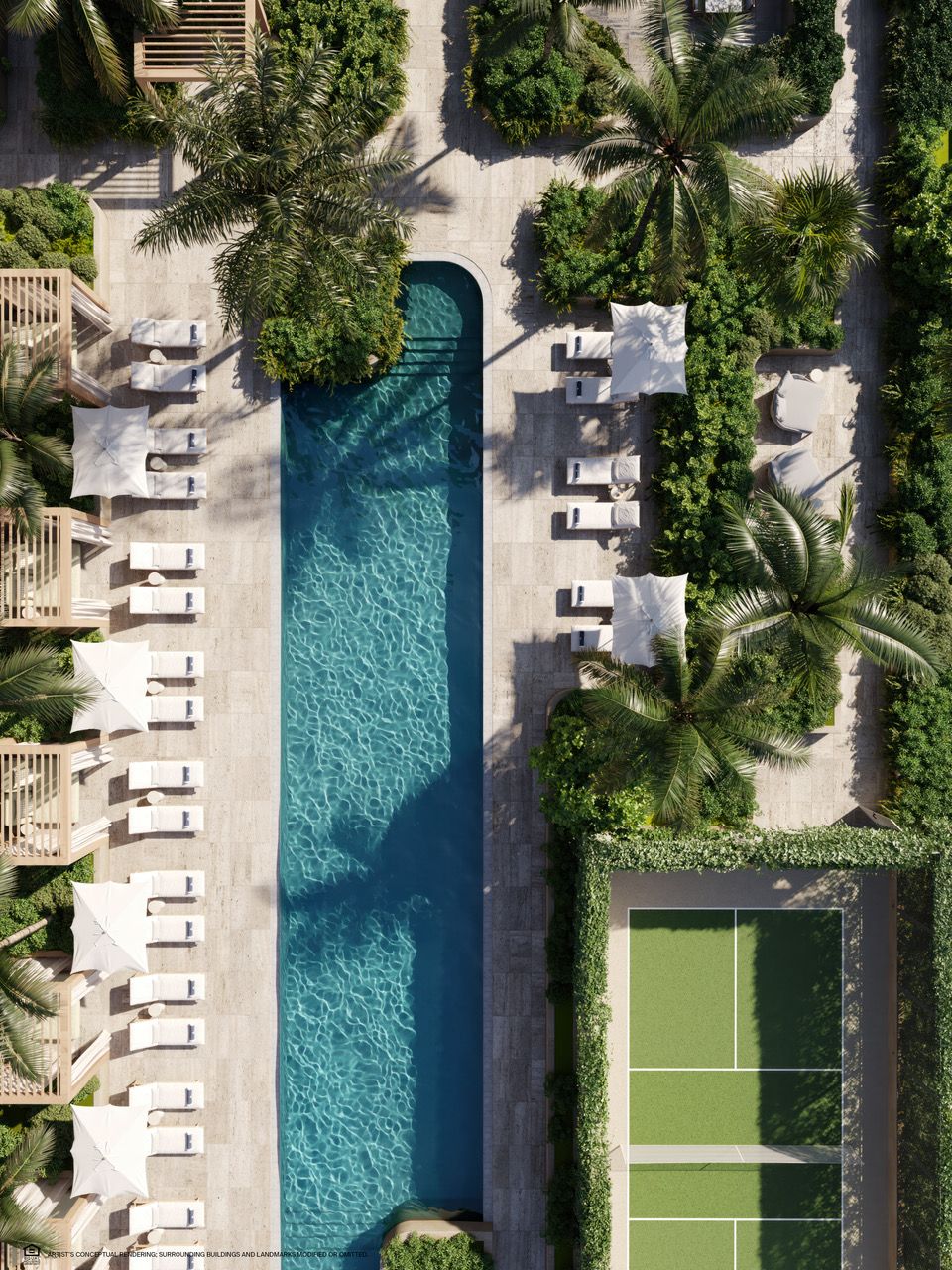 St. Regis Residences Miami, pickleball court and pool