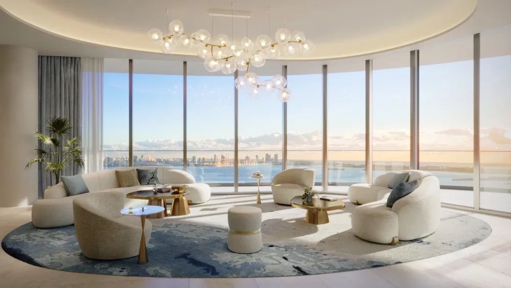 St. Regis Residences Miami penthouse living room rendering